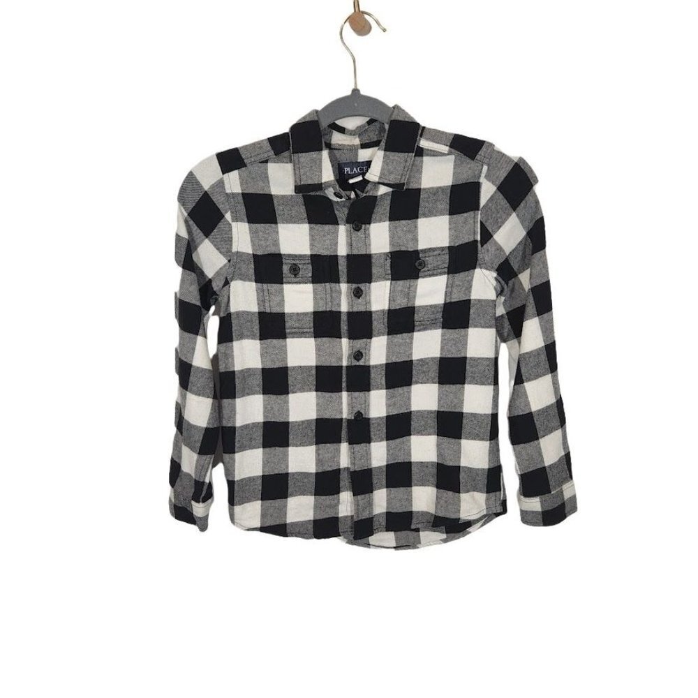 The Children's Place Plaid‎ Flannel Button Down Shirt - Black Size 7/8
